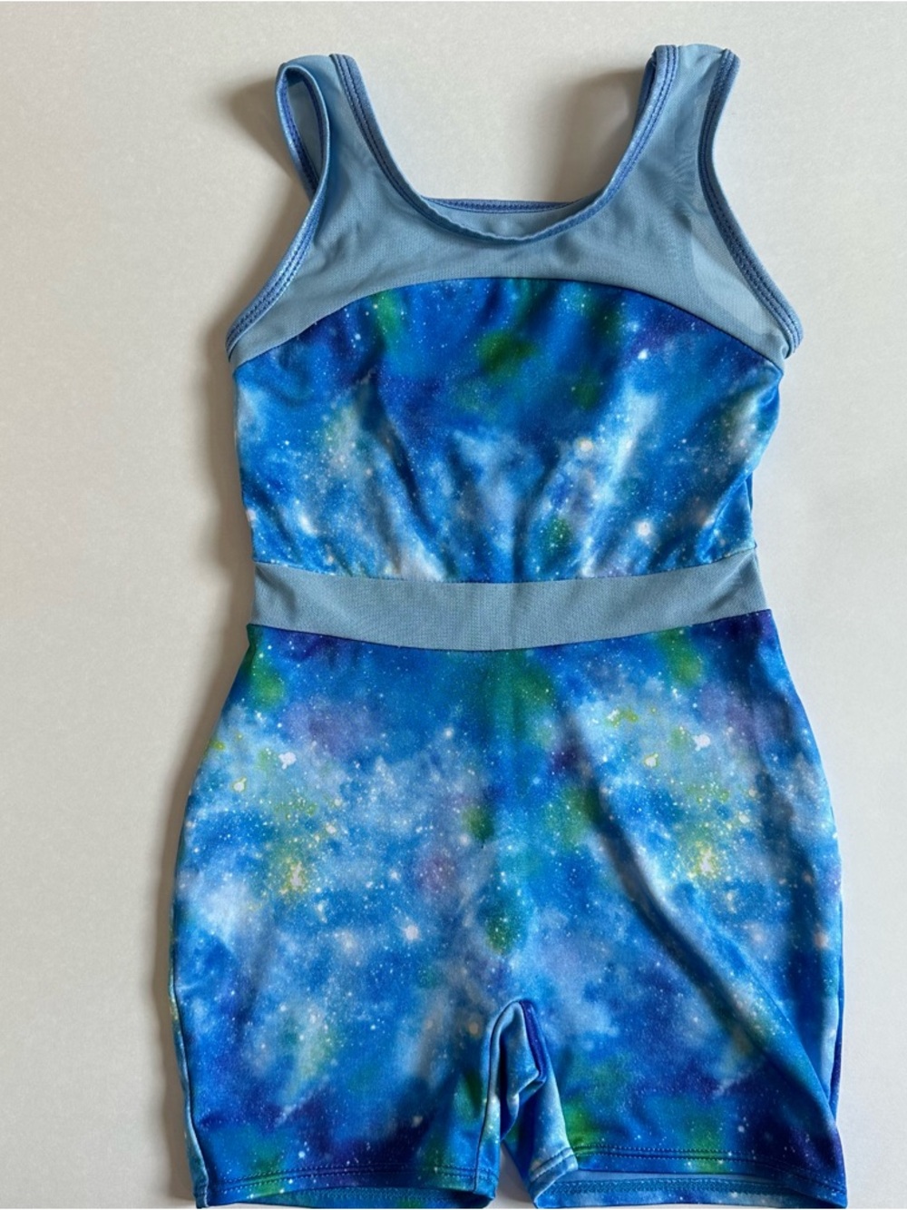 More Than Magic | Girl's Blue Galaxy Gymnastic Leotard Biketard | Size XS | 4/5